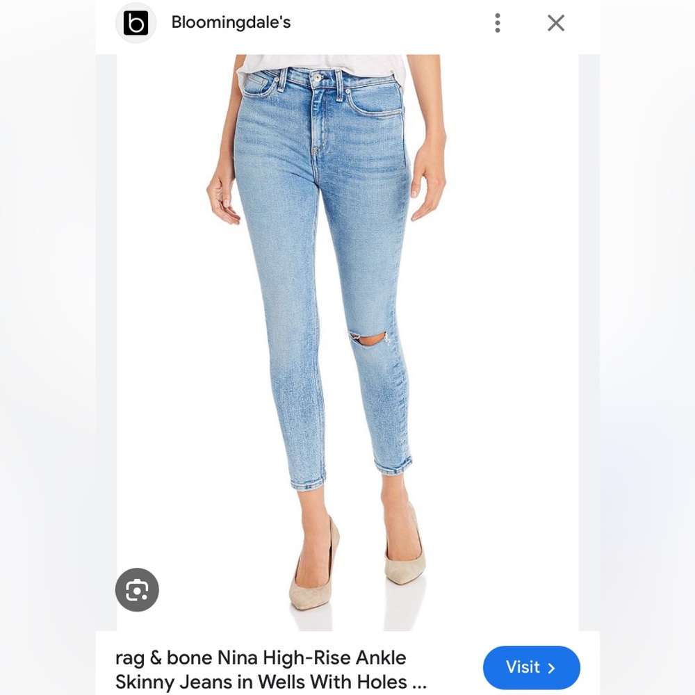 NWT Rag and Bone Nina high rise ankle skinny designer jeans wells with holes